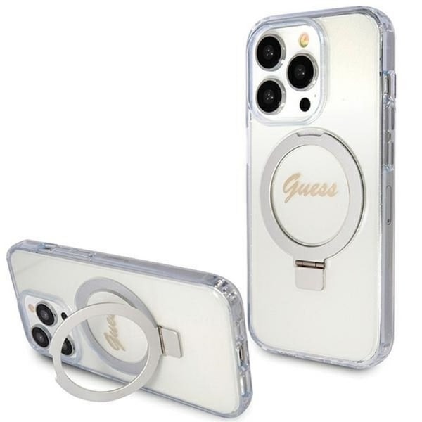 Guess iPhone 15 Pro Mobilskal Ringhållare Magsafe Glitter Script