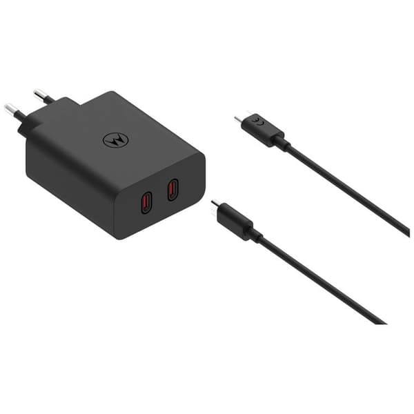 Motorola Hurtigoplader 125W 2xUSB-C med 1m Kabel TurboPower - Sort Svart