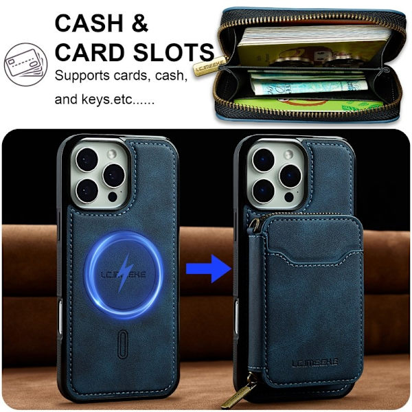 LC.IMEEKE L6 iPhone 16 Pro Plånboksfodral Konstläder - Blå