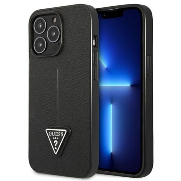 GUESS iPhone 14 Pro -kotelo Saffiano Triangle Logo - Musta Black