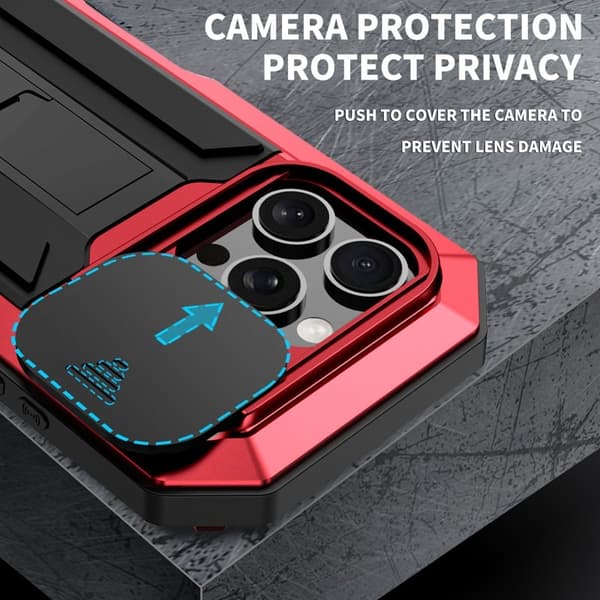 R-JUST Mobilskal till iPhone 16 Pro Kickstand Silicone+Metal+PC Röd