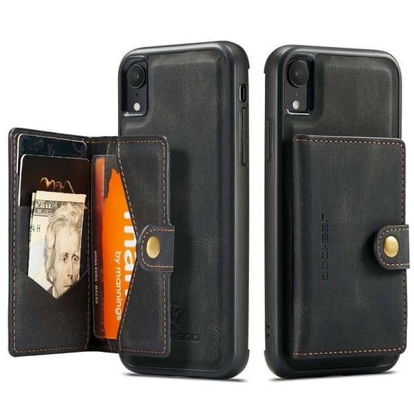 JEEHOOD Detachable Konstläder Plånboksfodral iPhone XR 6.1 tum Svart