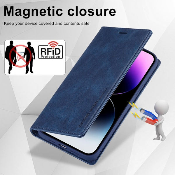 LC.IMEEKE iPhone 15 Pro Plånboksfodral i Konstläder - Blå