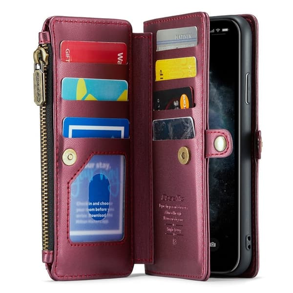 CASEME iPhone 11 Pro Max Plånboksfodral Konstläder med kortfack Vinröd