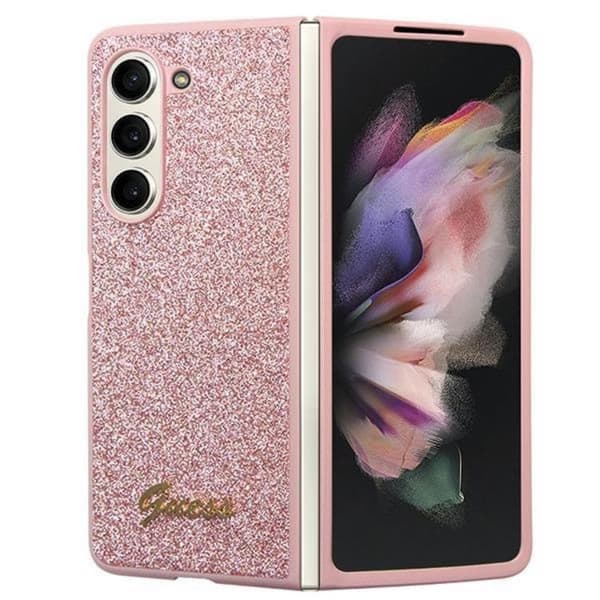 Guess Galaxy Z Fold 5 Mobilskal Läder 4G Triangle Strass - Rosa Rosa