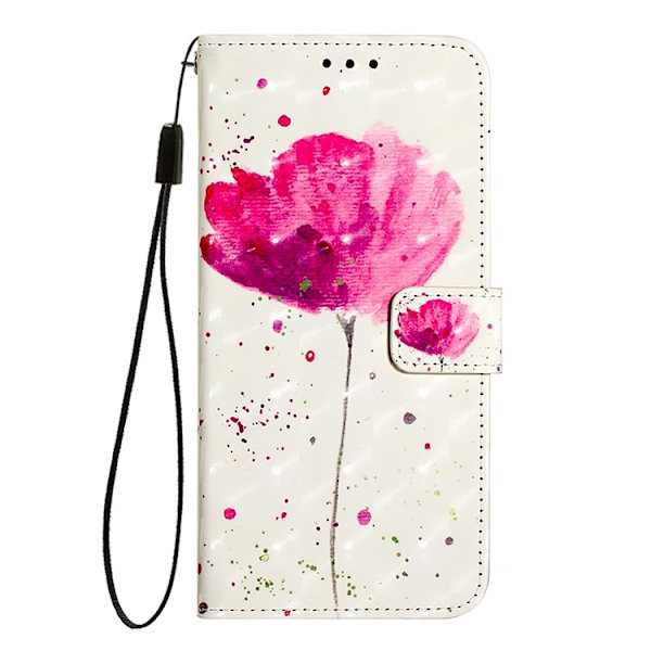 iPhone 16e Plånboksfodral Printing Pattern Med Rem - Flower Rosa