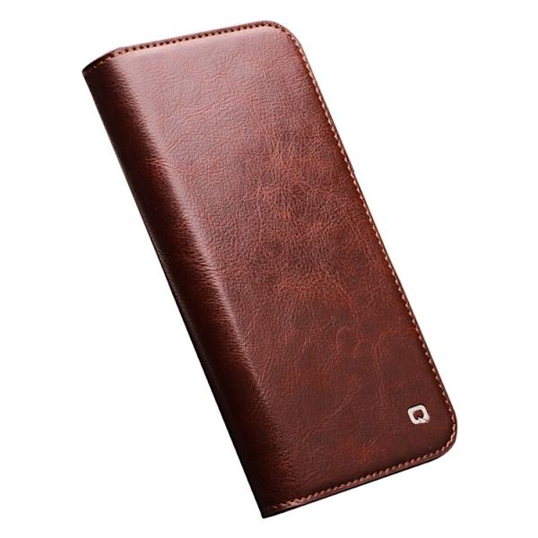 QIALINO iPhone 14 Pro Max Plånboksfodral Äkta Läder Drop Proof Brun