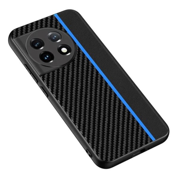 OnePlus 11 5G Mobilcover Carbon Fiber PU-Læder - Guld