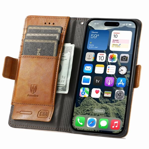 CASENEO iPhone 16e Plånboksfodral Konstläder Ställ med RFID - Khaki