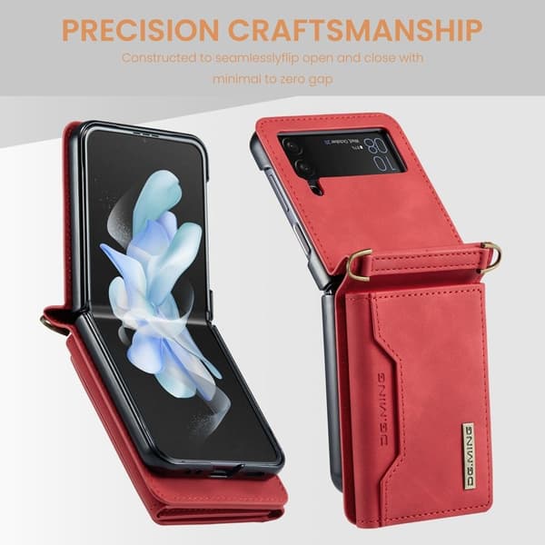 DG.MING Samsung Galaxy Z Flip4 Konstläder Plånboksfodral Röd