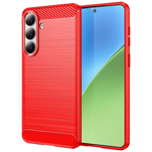 Samsung Galaxy S26 Plus Skal Skyddande Mobilfodral Kolfiber Textur - Röd