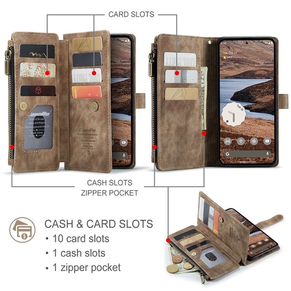 CASEME Google Pixel 10 Pro XL Konstläder Plånboksfodral Zipper C30 - Brun Brun