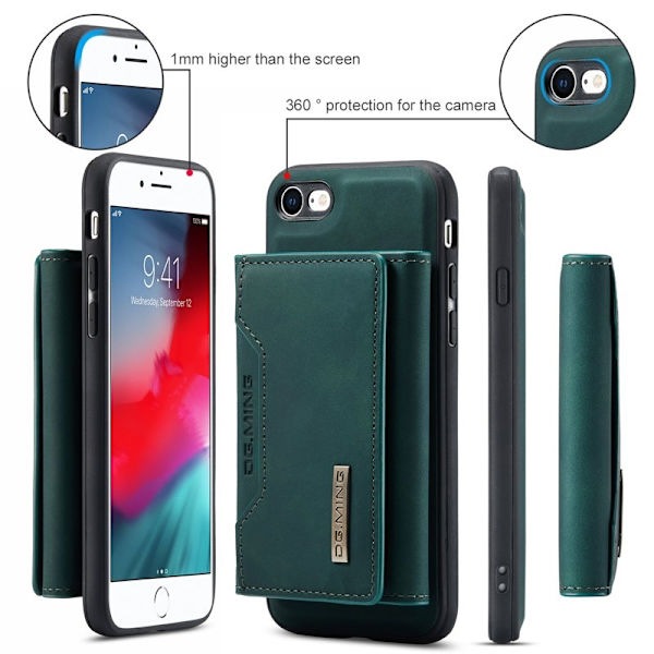 DG.MING Magnetisk Konstläder Plånboksfodral i Grön för iPhone 7/8/SE