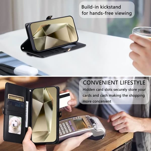 Samsung Galaxy S26 Plus Plånboksfodral Konstläder Med Handrem Ställ - Svart