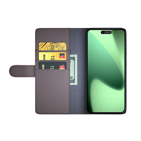 iPhone 17 Pro Plånboksfodral Äkta Läder - Brun Brun