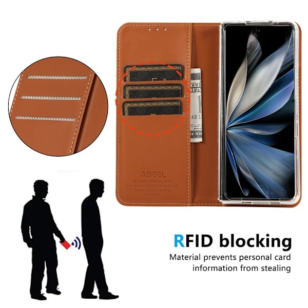 ABEEL Google Pixel 9 Pro Fold 5G Plånboksfodral RFID-Skydd Konstläder -Brunt