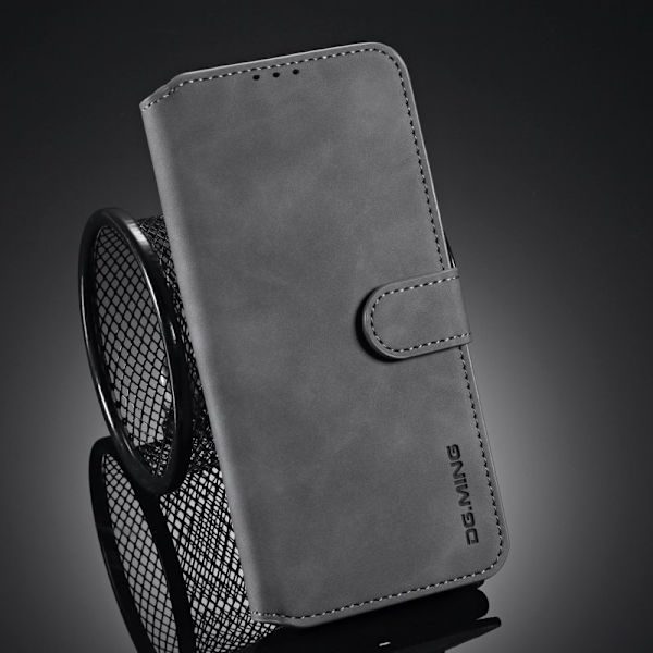 DG.MING Retro Plånboksfodral Konstläder för iPhone 12 mini - Grå