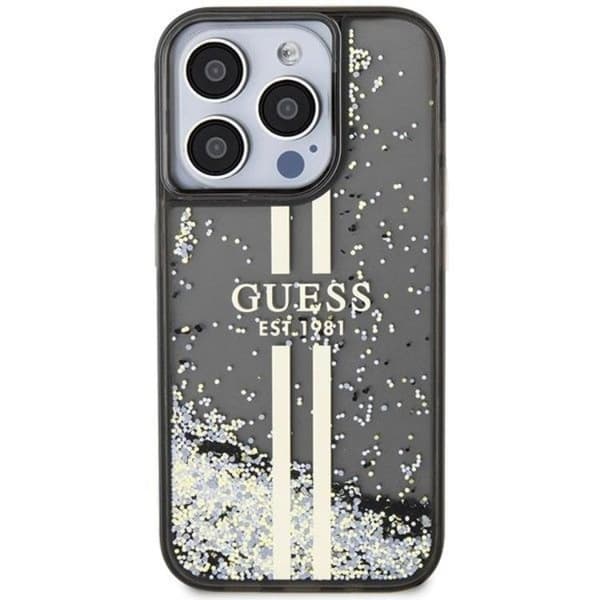 Guess iPhone 15 Pro Mobilskal Liquid Glitter Gold Stripes Black