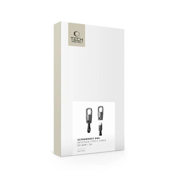 Tech-Protect USB-C til USB-C Kabel Nøglering 60W - Jerngrå Grå