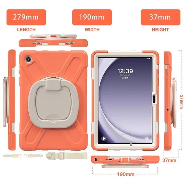 Mobilskal till Galaxy Tab A9 Plus Kickstand Handle Grip - Coral Orange Orange