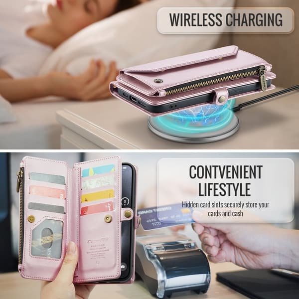 CASEME iPhone 15 Pro Max Plånboksfodral Konstläder med kortfack - Rosa