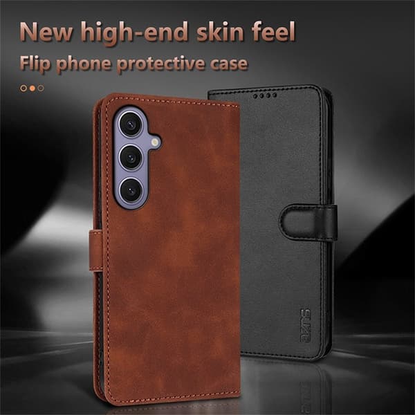 AZNS Samsung Galaxy S25 Plånboksfodral Konstläder - Svart