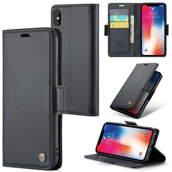 CASEME iPhone XS Max Plånboksfodral Konstläder RFID-Skydd Svart