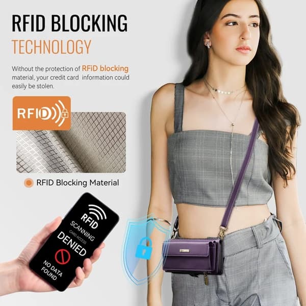 Caseme iPhone 14 Plus Konstläder Plånboksfodral RFID-Skydd Zipper - Lila Lila