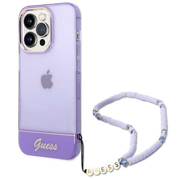 Guess telefonetui til iPhone 14 Pro MagSafe Gennemsigtig perlerem