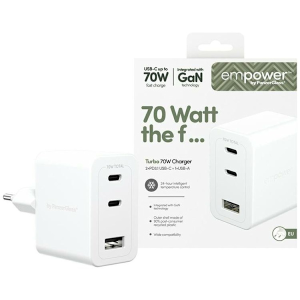 Empower by PanzerGlass Snabbladdare 70W 2xUSB-C 1xUSB-A Turbo - Silver Silver