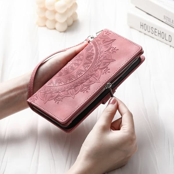 Samsung Galaxy S26 Plånboksfodral Mandala Blommönster Konstläder - Roséguld