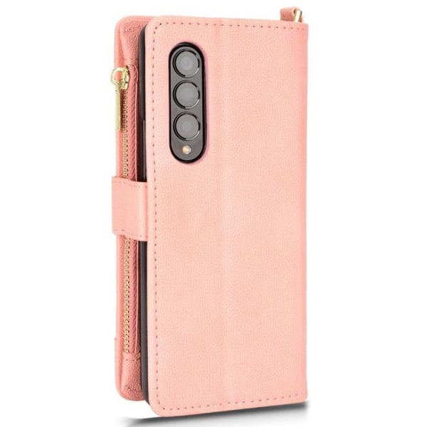 Galaxy Z Fold 4 Wallet Case vetoketjullinen magneetti - vaaleanpunainen