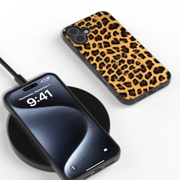 ABEEL Mobilskal till iPhone 16 Plus Leopardtryck Läder+TPU Guld