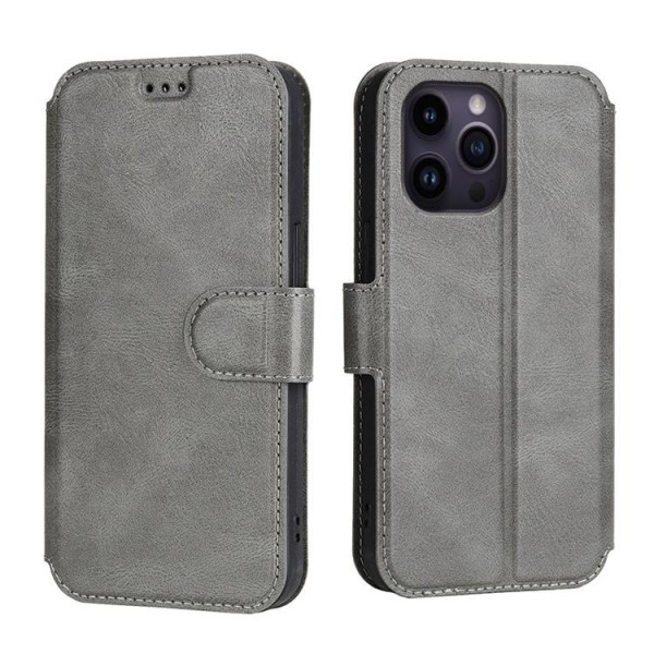 BOOM iPhone 13 Pro Max Wallet Case Calfskin - harmaa