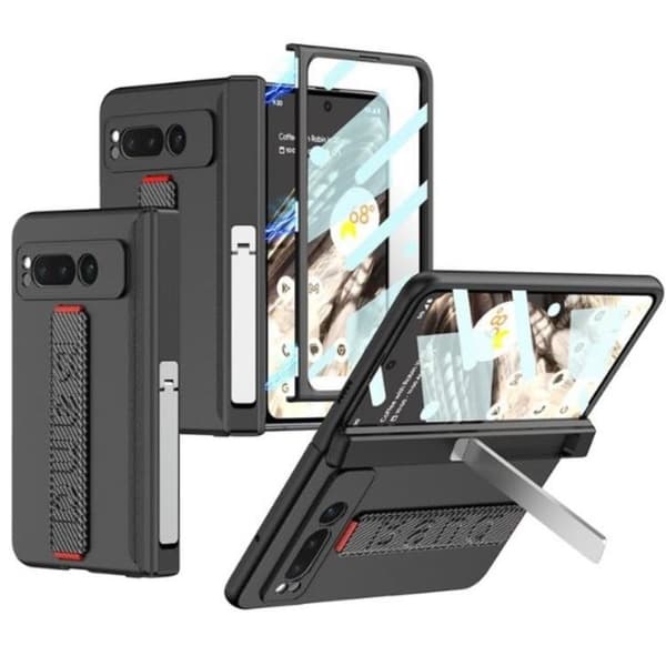 GKK Google Pixel Fold Mobilskal Wristband Kickstand Carbon - Sort Black