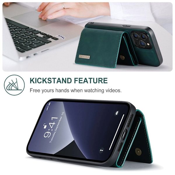 DG.MING iPhone 16 Pro Konstläder Plånboksfodral Kickstand Grön