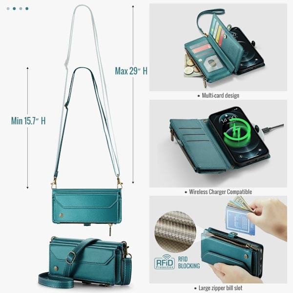 CASEME Plånboksfodral Konstläder för iPhone 12 Pro Max - Grön