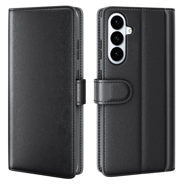 Plånboksfodral för Samsung Galaxy S26 Plus Äkta läder med ställ - Svart