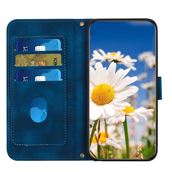 iPhone 17 Pro Plånboksfodral Floral Konstläder - Blå Blå