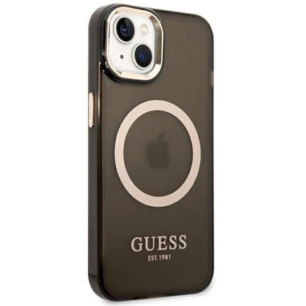 GUESS iPhone 14 Skal Magsafe Gold Outline Translucent - Musta Black