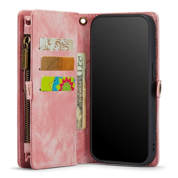 CASEME 008 Series Äkta Läder Plånboksfodral för iPhone 11 Pro Max 6.5 tum - Rosa
