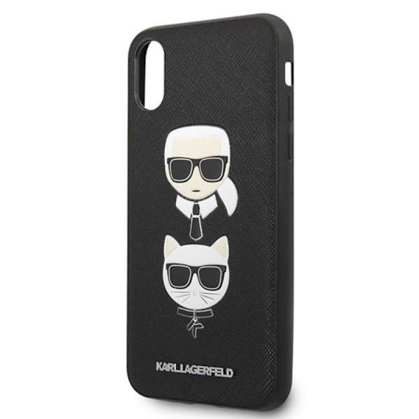 Karl Lagerfeld iPhone XS Max Skal Saffiano Ikonik Karl & Choupette Head Svart