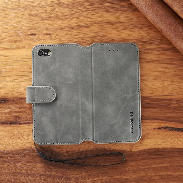DG.MING Retro Konstläder Plånboksfodral för iPhone 7/8/SE 2022 - Grå