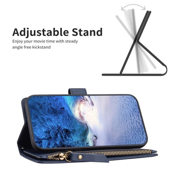 iPhone 15 Pro Max -lompakkokotelo Zipper Flip - Sininen Blå