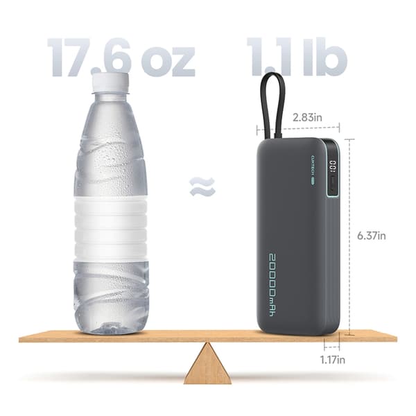 Cuktech Powerbank 20000mAh 55W USB-C USB-A med indbygget kabel - Grå Grå