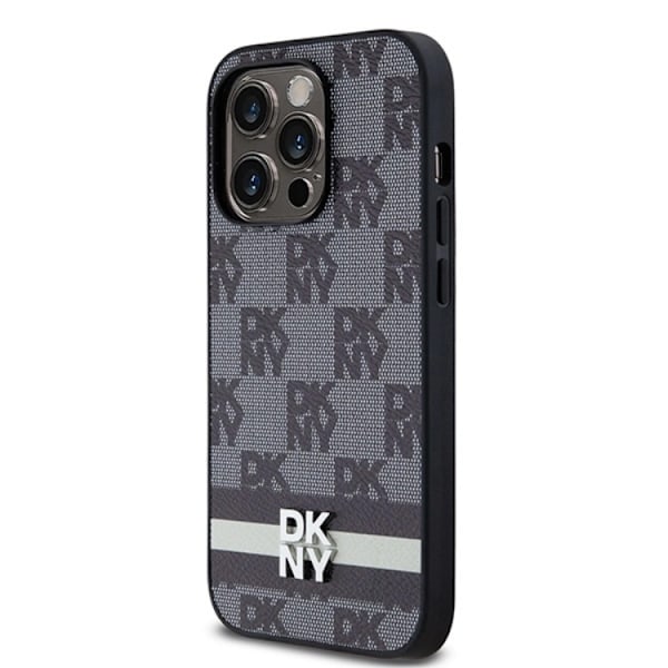 DKNY iPhone 14 Pro Mobilskal Läder Checkered Mono Pattern Svart