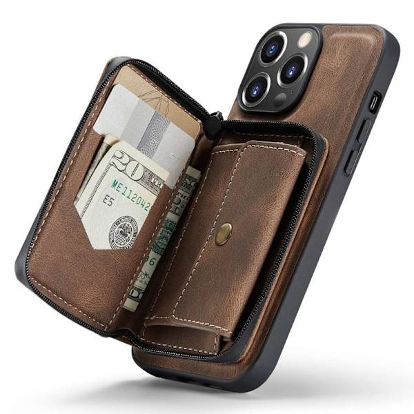 JEEHOOD Mobilskal till iPhone 14 Pro Shockproof KonstLäder Brun
