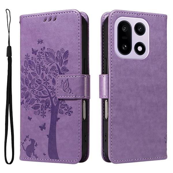 OnePlus 15 5G Plånboksfodral Cat Tree Pattern Konstläder Lila