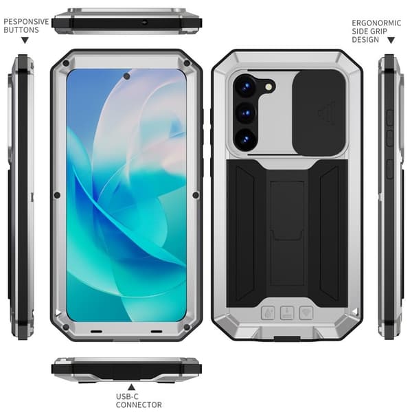 R-JUST Mobilskal till Galaxy S23+ PC+Silicone+Metal Silver
