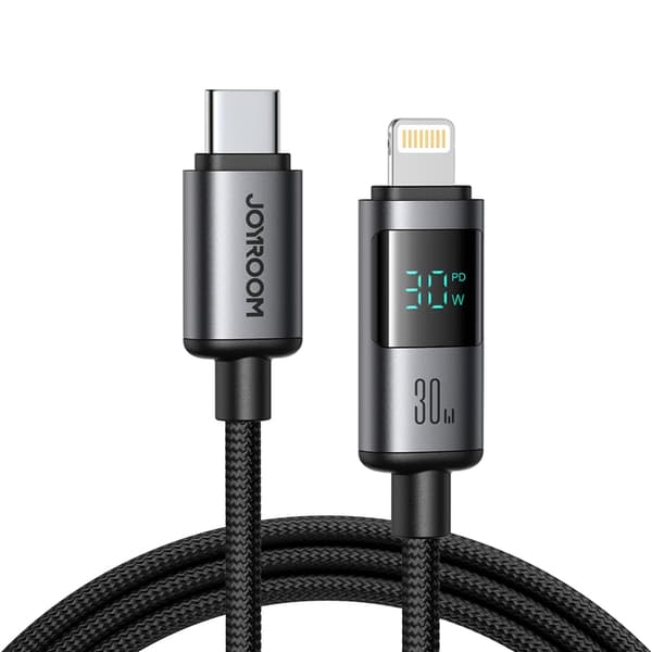 Joyroom USB-C - Lightning kabel 30W 1.2m med Display - Svart Svart